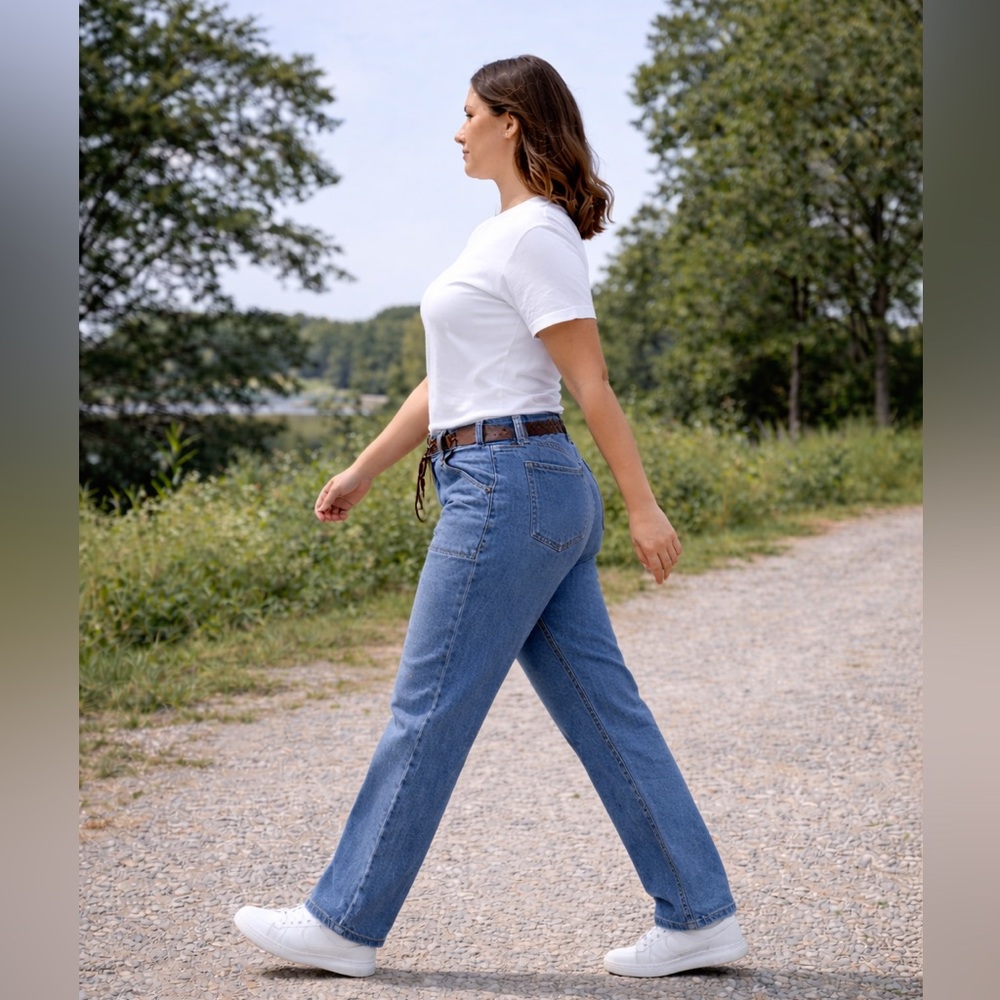 Riveted By Lee NWT Plus Size 18W High Rise Straight Leg Jeans Stretch w/ Belt - Picture 2 of 6